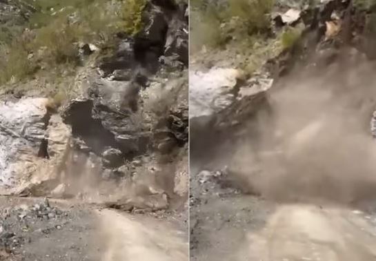 Pamje të frikshme  Masivi i dheut dhe shkëmbit shkëputet nga mali dhe përfundon në rrugë në Dukagjin