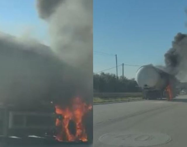 Autoboti cisternë i gazit shpërthen në flakë në mes të rrugës Peqin Elbasan  panik dhe bllokim qarkullimi  Raportohet se 