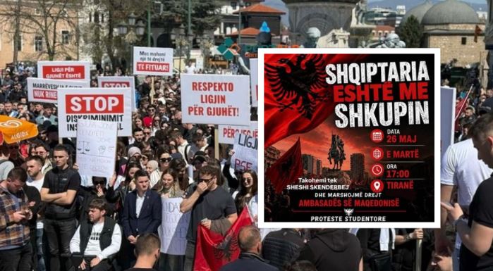  Shqiptaria është me Shkupin   Studentët njoftojnë protestë në sheshin  Skënderbej   Marshojmë drejt Ambasadës së Maqedonisë së Veriut në Tiranë