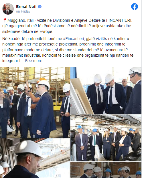 Nufi viziton kantierin e FINCANTIERI në Itali  Njohje me praktikat më të mira për zbatimin e projektit të përbashkët