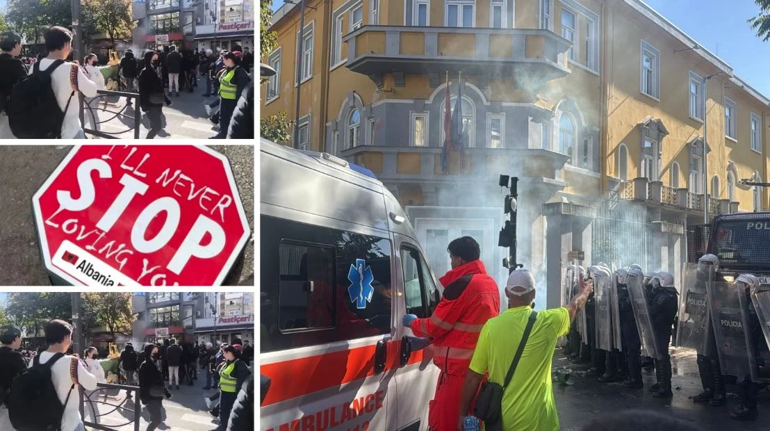 Protestë në disa qytete  përplasje me policinë në Lezhë e Tiranë  Burg një prej të arrestuarve  bizneset ulin qepenat  Ambasada e Izraelit  mbyll  derën    